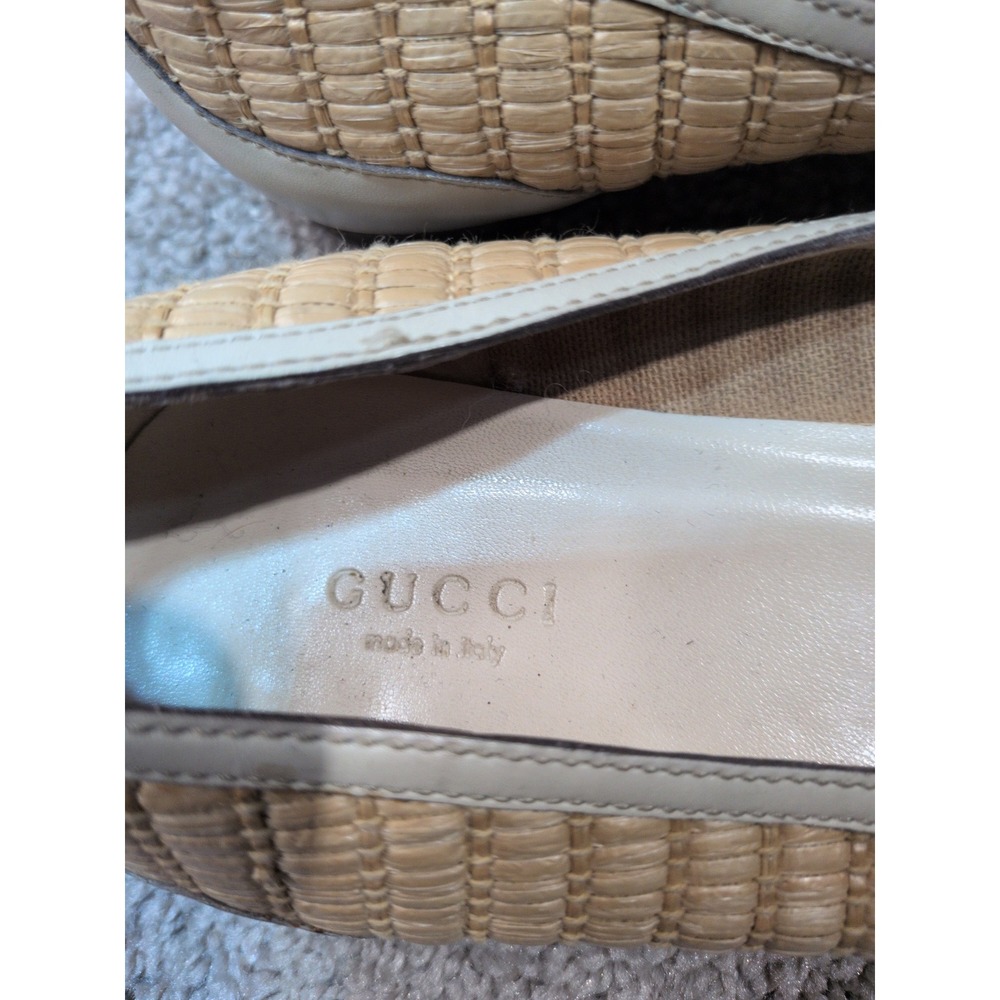 Gucci Straw Raffia Bamboo Horsebit Ballet Flats Beige Tan Leather 9.5B 171971 - Picture 2 of 10